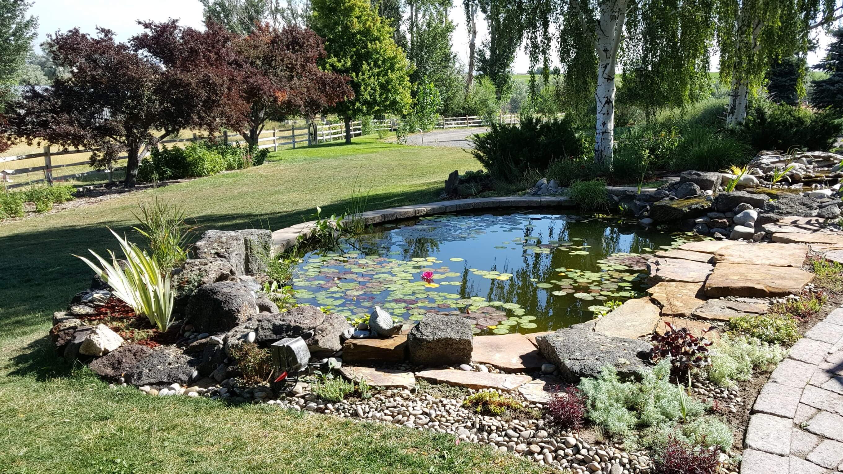 Pond feature built by commercial landscaper in Twin Falls, ID